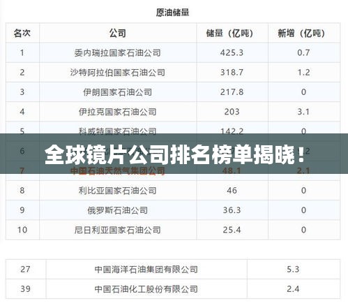 全球鏡片公司排名榜單揭曉！