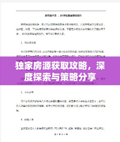 獨(dú)家房源獲取攻略，深度探索與策略分享