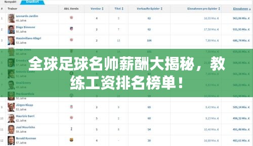 全球足球名帥薪酬大揭秘，教練工資排名榜單！
