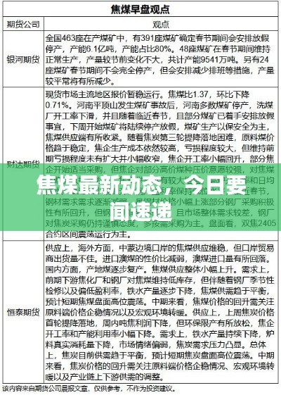 焦煤最新動(dòng)態(tài)，今日要聞速遞